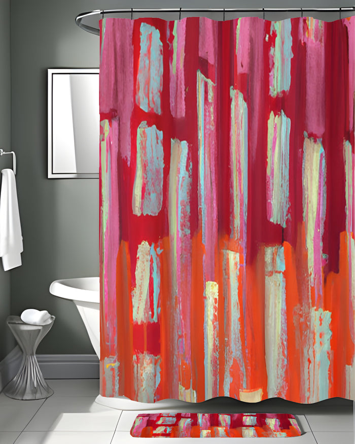 Red Vertical Strokes Abstract Pattern Shower Curtain