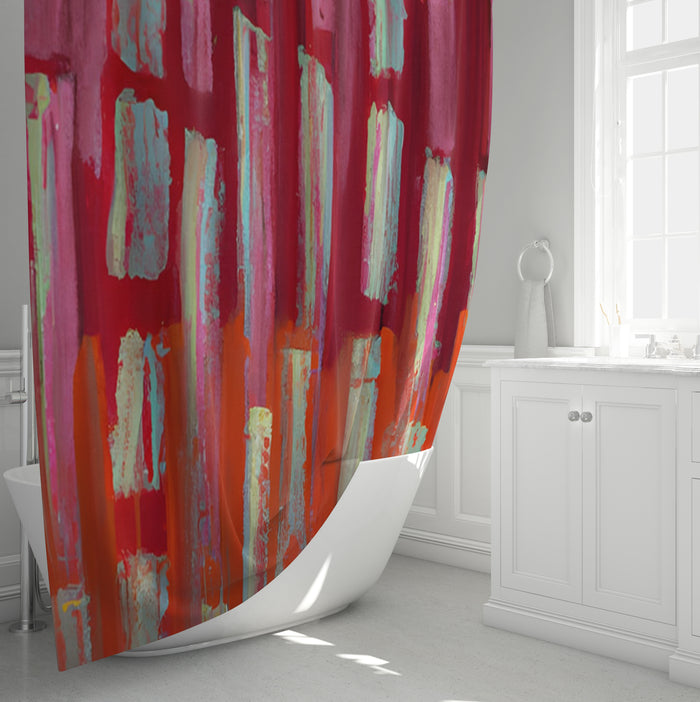 Red Vertical Strokes Abstract Pattern Shower Curtain