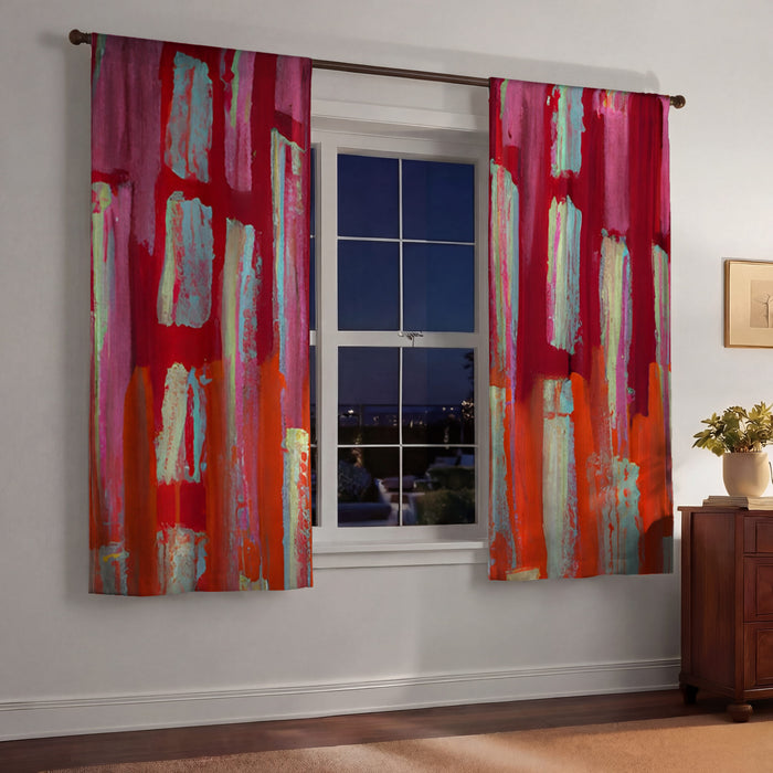 Red Vertical Strokes Abstract  Pattern Window Curtains