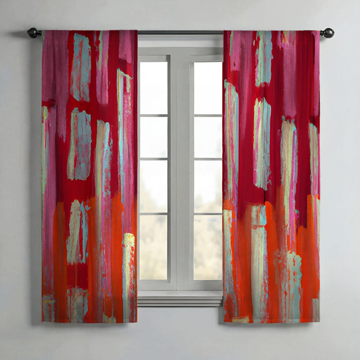 Red Vertical Strokes Abstract  Pattern Window Curtains