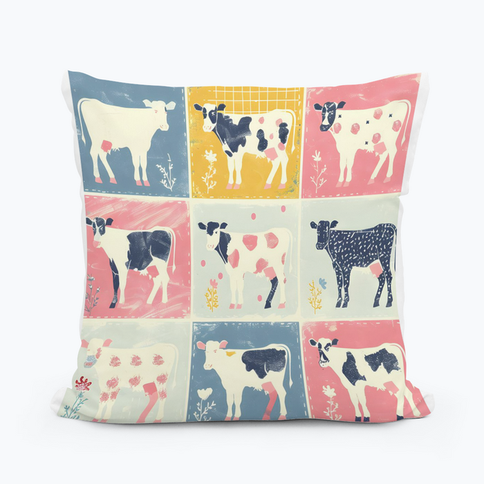 Retro Cow Farm Square Pillow