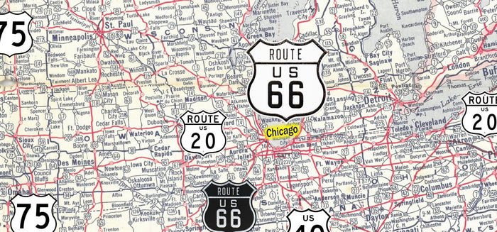 ROUTE 66 & US HIGHWAYS 1950 MAP Vinyl Garage Banner OR Metal Sign