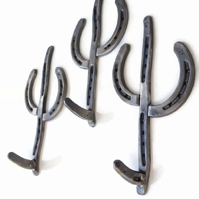 Rustic Horseshoe Cactus Hanger Hooks - Set of 3