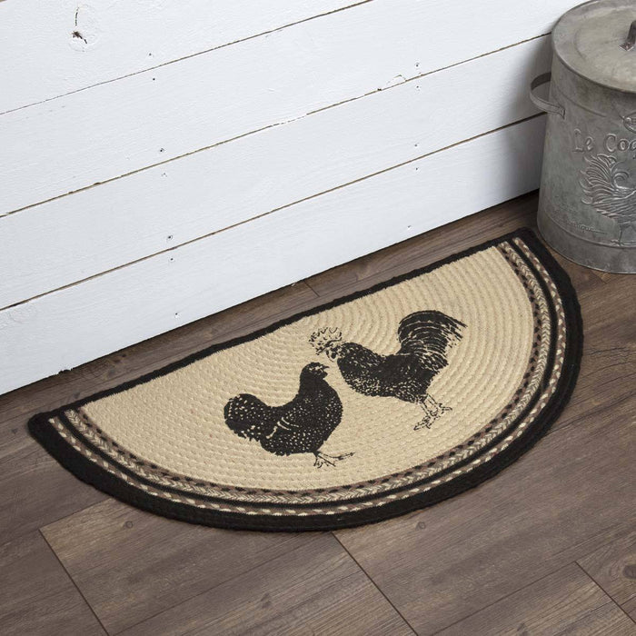 Sawyer Mill Charcoal Poultry Half Circle Braided Rug 16.5x33" - Primitive Star Quilt Shop