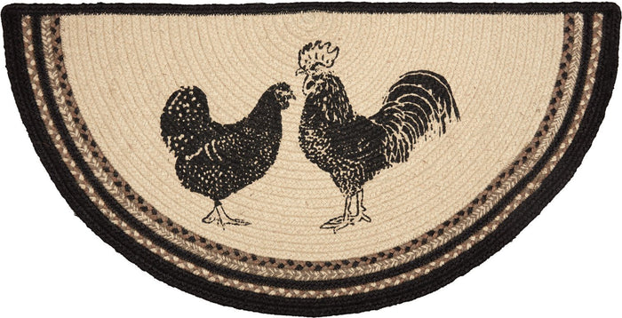 Sawyer Mill Charcoal Poultry Half Circle Braided Rug 16.5x33" - Primitive Star Quilt Shop