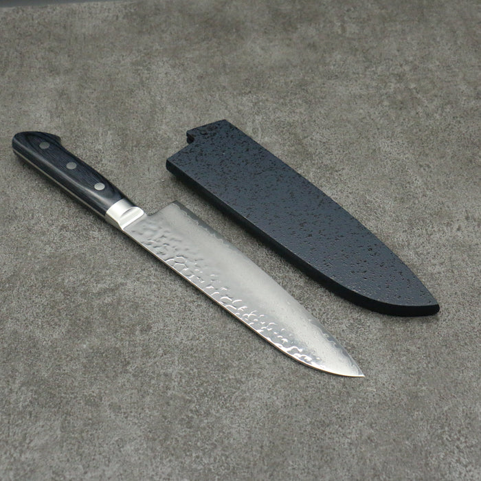 Seisuke Seiun VG10 33 Layer Damascus Santoku 180mm Navy blue Pakka wood Handle with Sheath - Seisuke Knife
