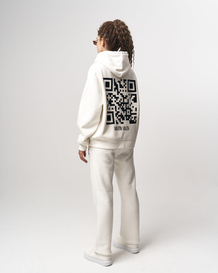 Sigilio QR Printed Oversized White Hoodie Jogger Set