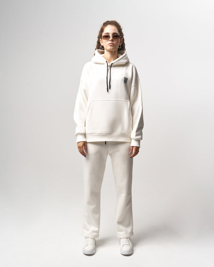 Sigilio QR Printed Oversized White Hoodie Jogger Set (2)