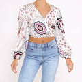 Silk wrap/tie puff long sleeve top
