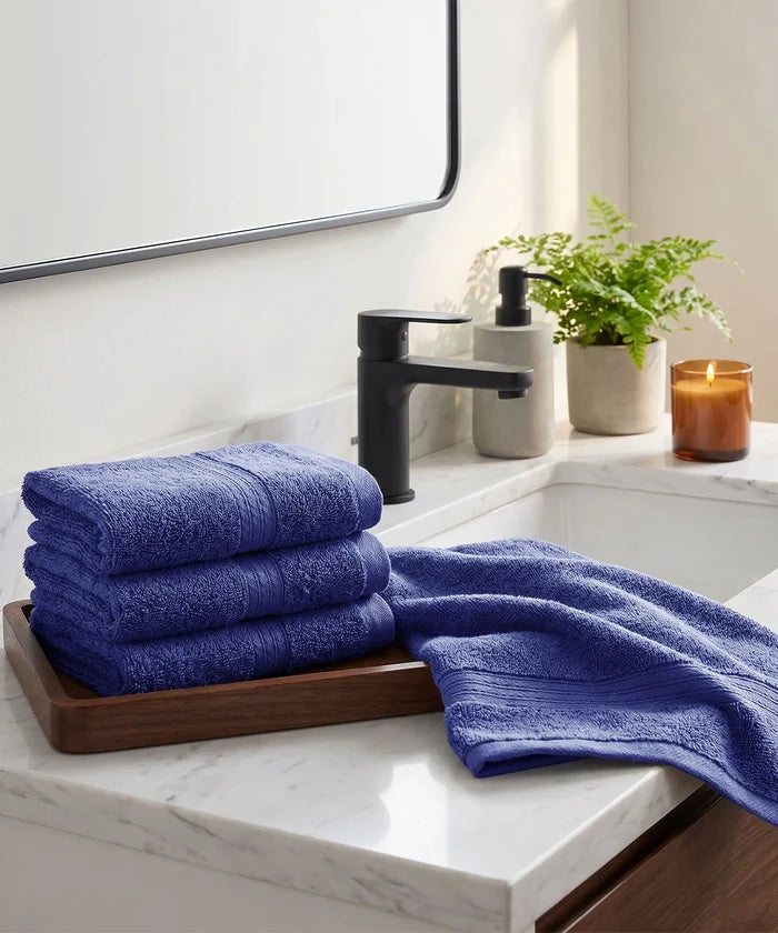 Soft Comfort 4Pc Face Towel Set, New Navy|600 GSM Cotton|Fade Resistance