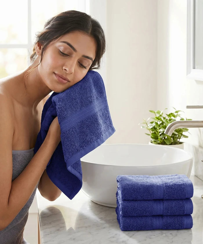 Soft Comfort 4Pc Face Towel Set, New Navy|600 GSM Cotton|Fade Resistance