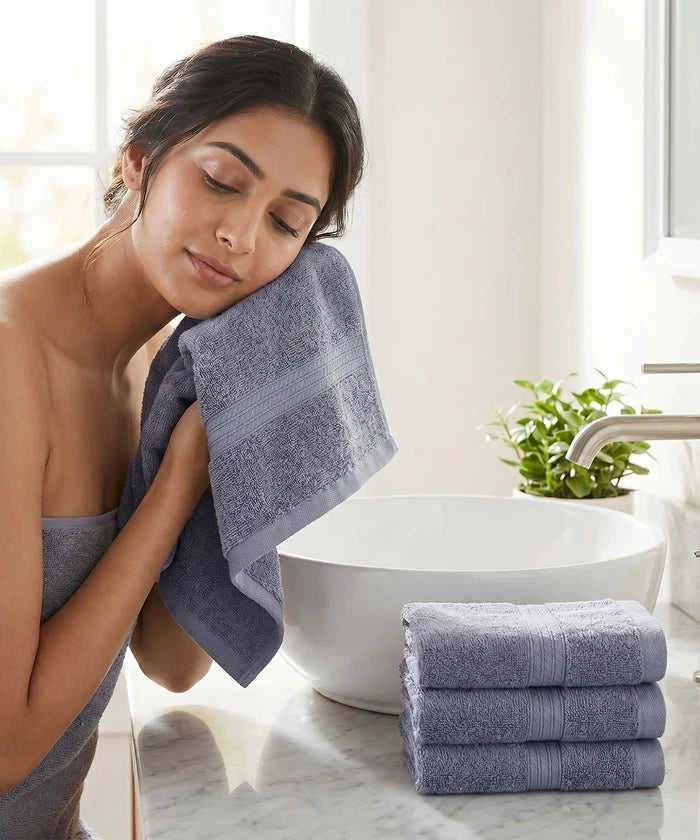 Soft Comfort 4Pc Face Towel Set,Charcoal|600 GSM Cotton|Fade Resistance