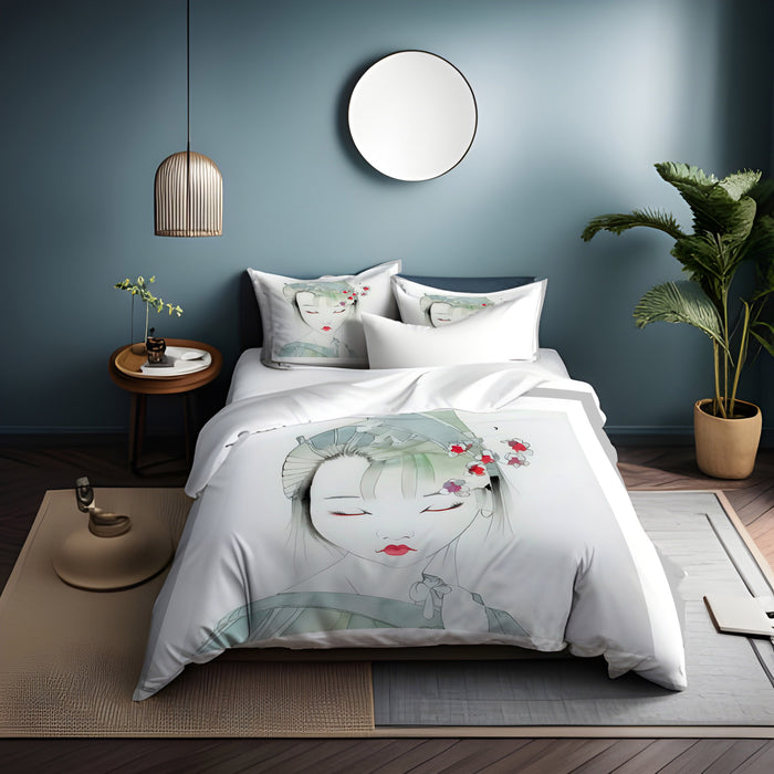 Soft Green Portrait Artwork Duvet Cover