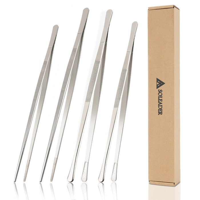 SOLEADER 4pc Professional Kitchen Tweezers Set (10" & 12")