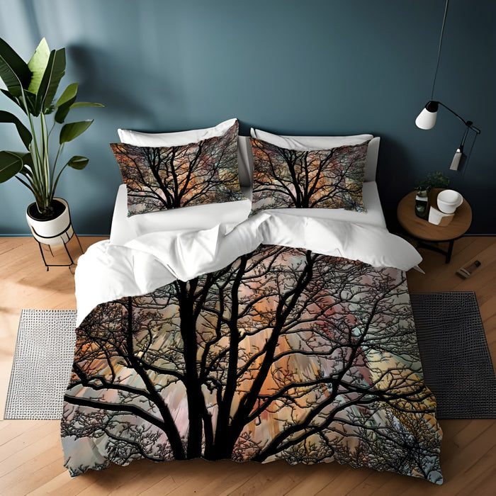 Sunset Tree Silhouette Landscape Artwork Duvet Cover