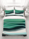 Teal Abstract Wave Layer Pattern Duvet Cover