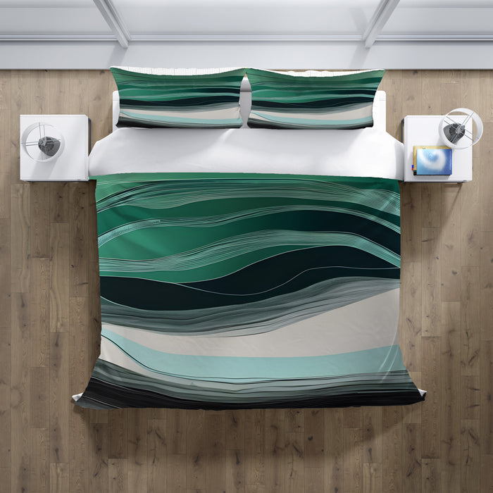 Teal Abstract Wave Layer Pattern Duvet Cover