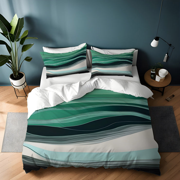 Teal Abstract Wave Layer Pattern Duvet Cover