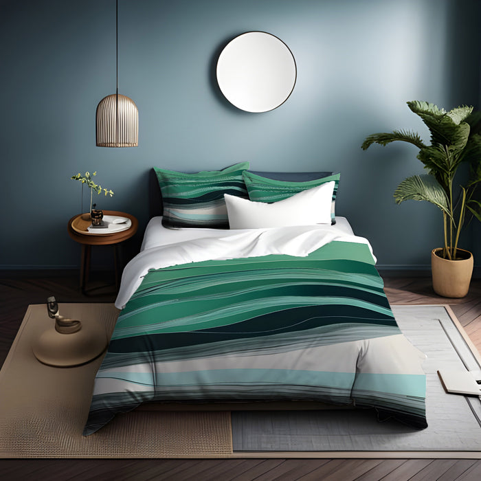 Teal Abstract Wave Layer Pattern Duvet Cover