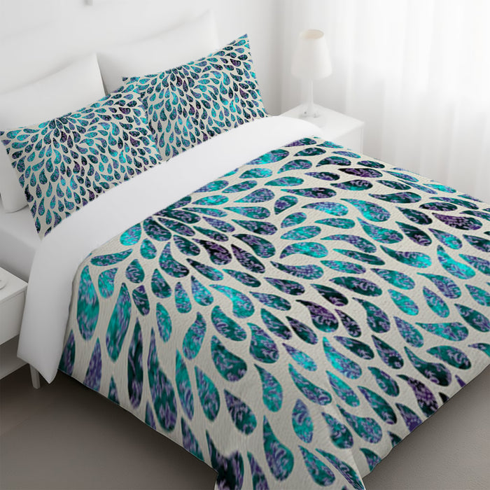 Teal and Purple Rain Drop Pattern Duvet Cover
