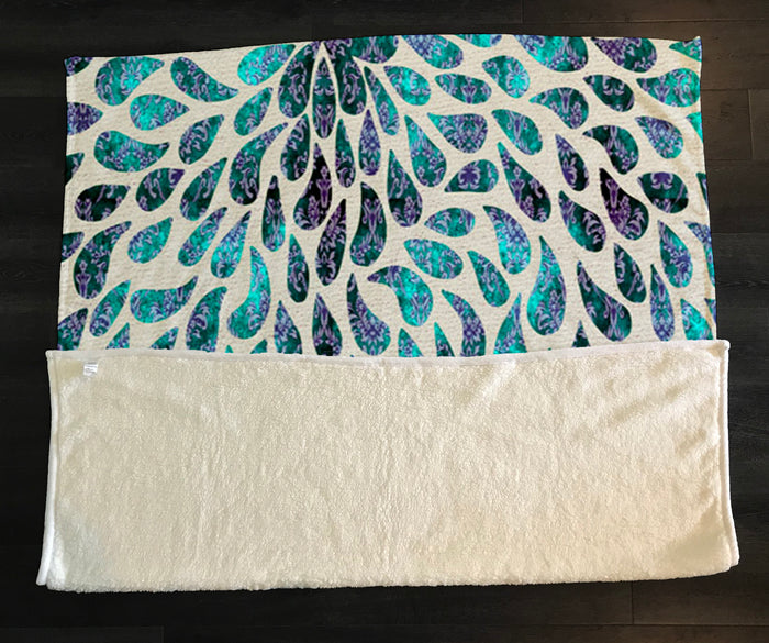 Teal and Purple Rain Drop Pattern Fleece Sherpa Blanket