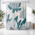 Teal Botanical Abstract Brush Pattern Shower Curtain