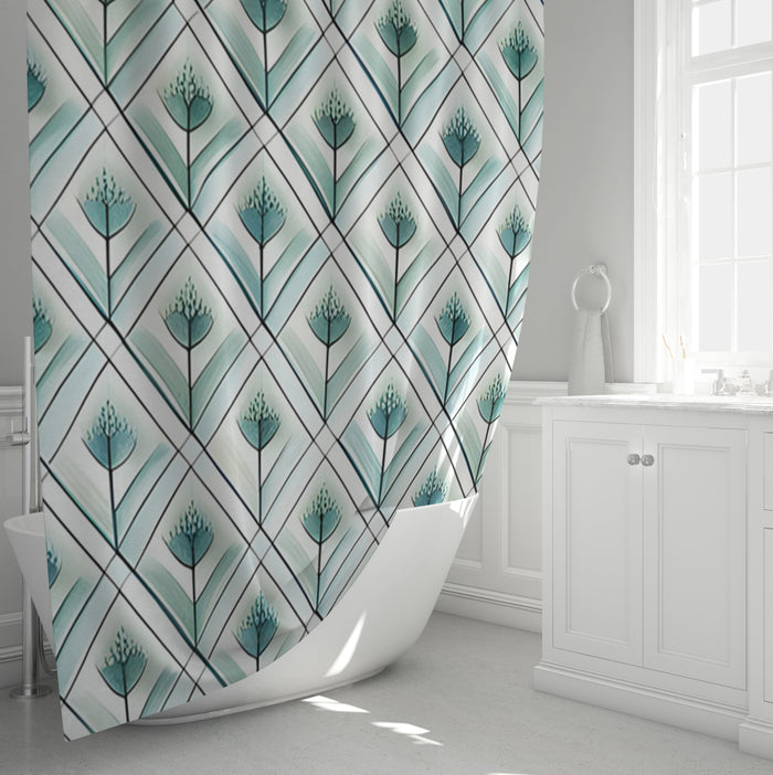 Teal Diamond Geometric Pattern Shower Curtain