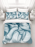 Teal Flowing Leaf Line Botanical Pattern Duvet Cover