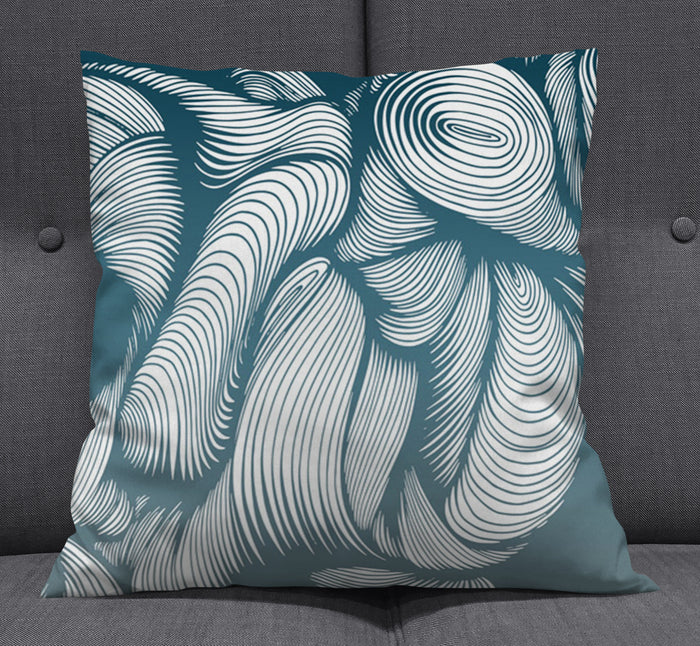 Teal Flowing Leaf Line Botanical Pattern Throw Pillow Cover