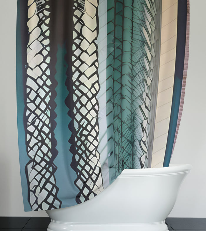 Teal Textile Stripe Pattern Shower Curtain