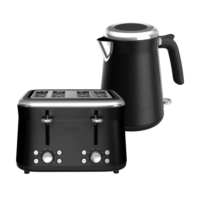 Tefal Collection Toaster 4-slice and Kettle Black Bundle