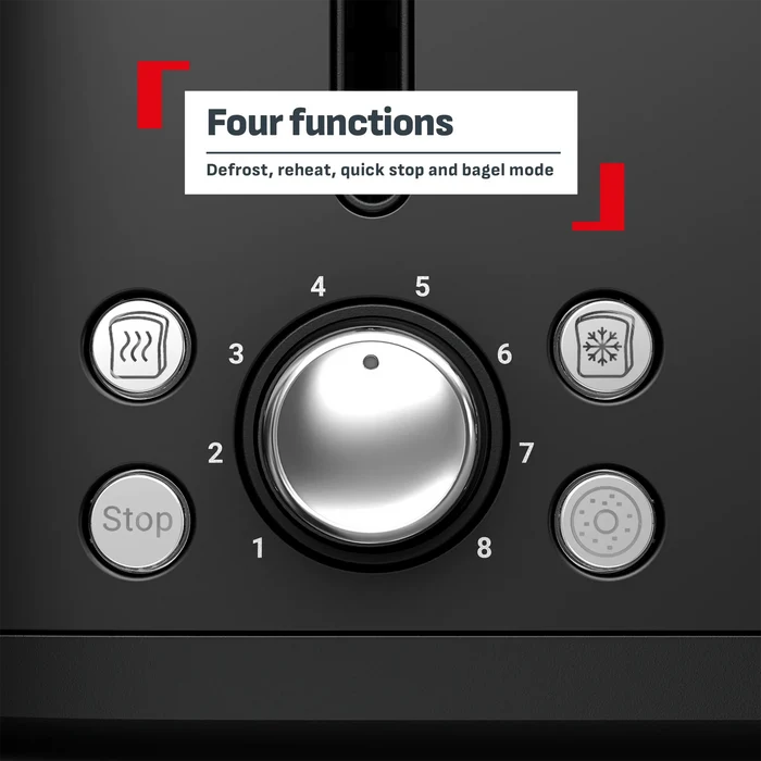 Tefal Collection Toaster 4-slice Black TF7208 with four functions: defrost, reheat, quick stop and bagel mode