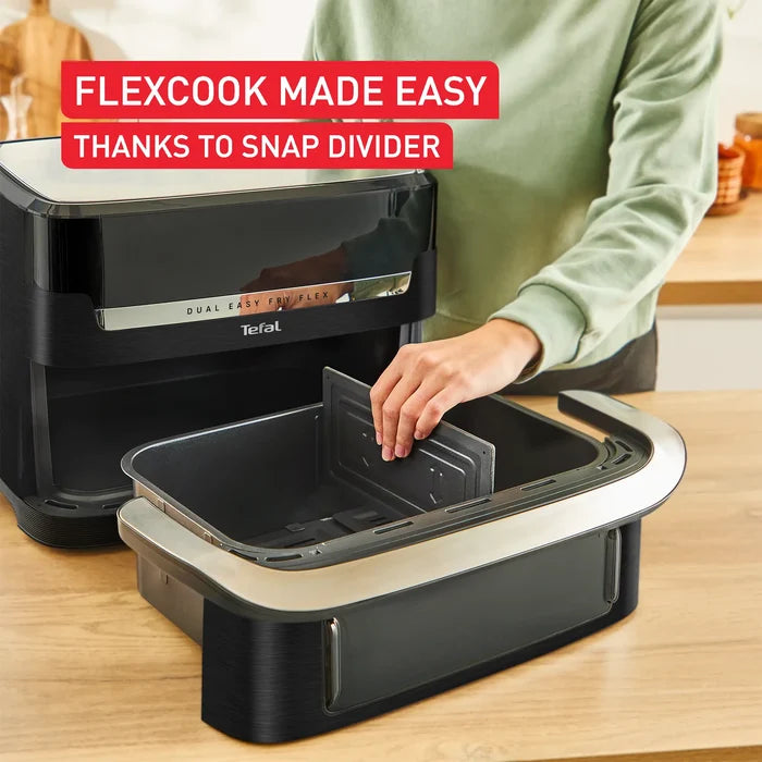 Tefal Dual Easy Fry Flex Black Air Fryer EY9228 with snap divider for dual zone use