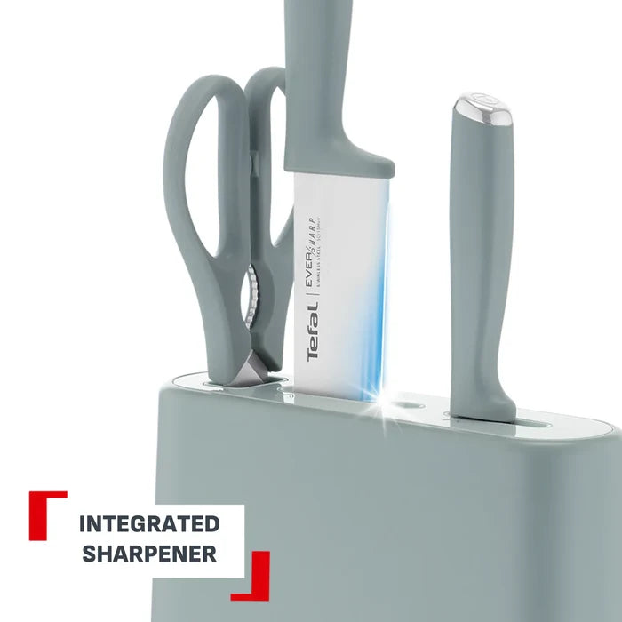 Tefal Eversharp Daily Eucalyptus Knife Block 3pc Set with Integrated Sharpener