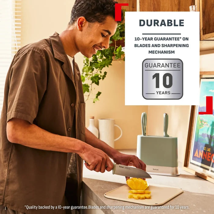 Tefal Eversharp Daily Eucalyptus Knife Block 3pc Set with Integrated Sharpener