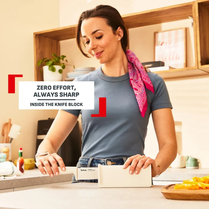 Tefal Eversharp Daily Rise Beige Chef's Knife 16.5cm + Block with Integrated Sharpener