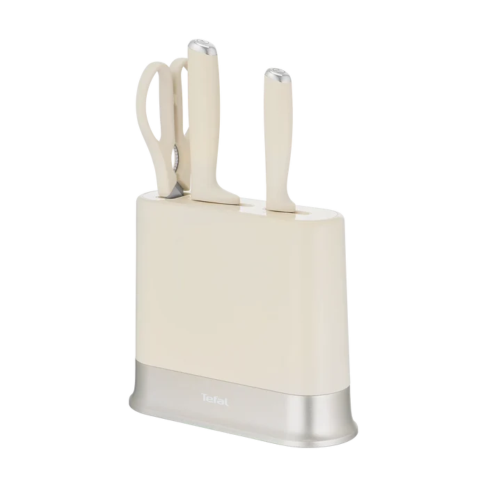 Tefal Eversharp Daily Rise Beige Knife Block 3pc Set with Integrated Sharpener
