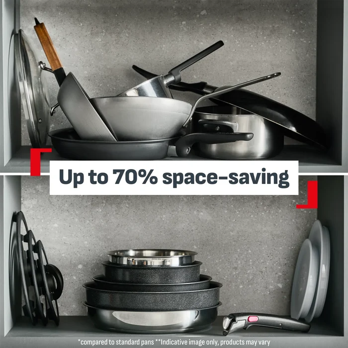 Tefal Ingenio Emotion+ Induction Uncoated Stainless Steel Set up to 70% space saving
