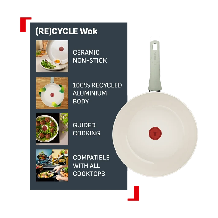 Tefal (Re)cycle Induction Ceramic Green Lichen Non-Stick Wok 28cm