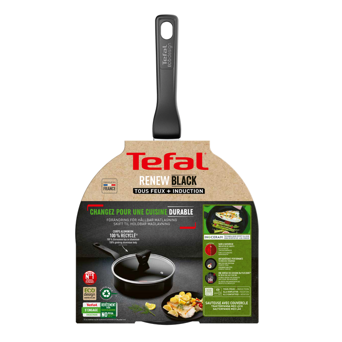 Tefal Renew Black Ceramic Non-stick Sautepan + Lid 24cm