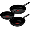 Tefal Renew Black Triple Pack 24/28cm Frypans & 28cm Wok - Ceramic Non-Stick Coating