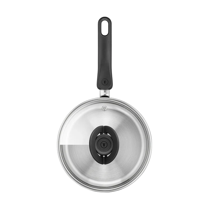 Tefal Space+ Everyday Chef Induction Stainless Steel Saucepan 18cm + Lid top view with lid