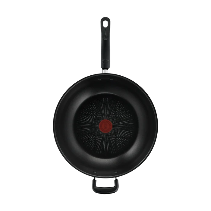 Tefal Specialty Hard Anodised Non-Stick Wok 32cm + Lid top view interior non-stick coating with thermo-signal