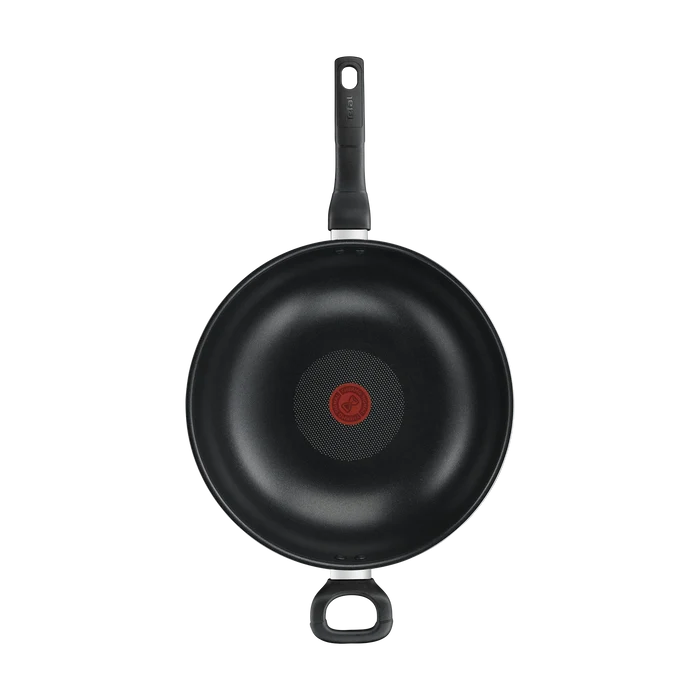 Tefal Specialty Non-Stick Wok 32cm + Lid top view with non-stick coating and thermo-signal