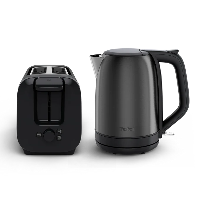 Tefal Subito Black Stainless Steel Toaster & Kettle Breakfast Set front view