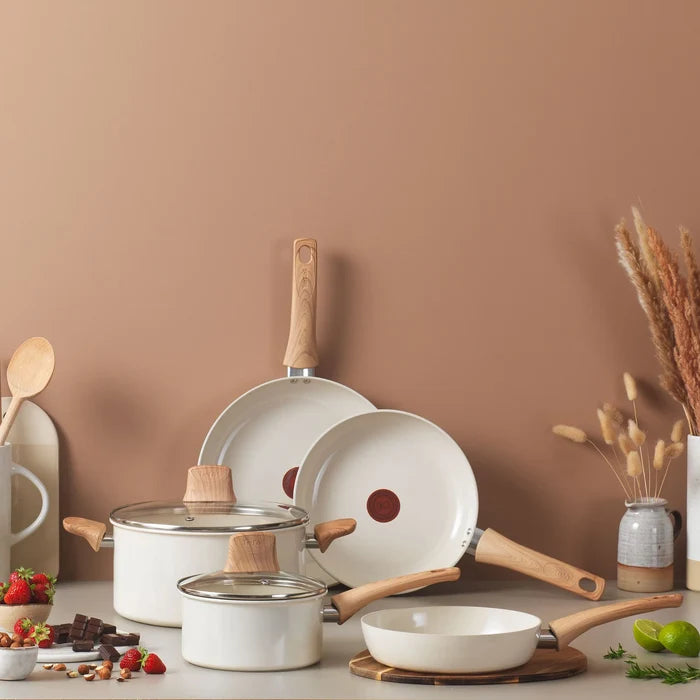 Tefal Vivaceram Induction Ceramic Beige 5pc Cookware Set C445S517