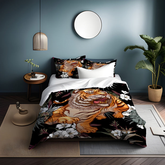 Tiger Floral Jungle Pattern Duvet Cover