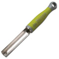 A stainless steel universal corer with a green non-slip handle and the brand 'de Buyer' logo engraved on it.