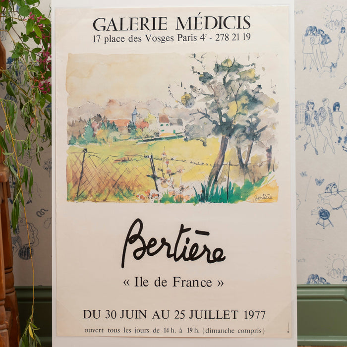 Vintage 1977 Bertiére Galerie Médicis French Exhibition Poster for sale at Golden Rule Gallery in Excelsior