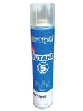 A canister of Whip-It! Butane Refill, which is a 300ml gas cartridge, predominantly blue in color with white and red text and graphics.